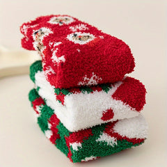3 Pairs Christmas Print Socks Cozy & Warm Women's Stockings
