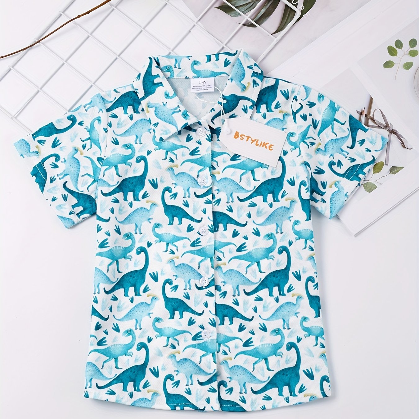 Boys Dino Button Down Shirt Tops for Summer