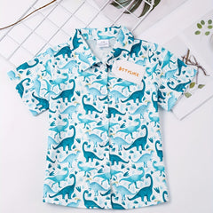 Boys Dino Button Down Shirt Tops for Summer