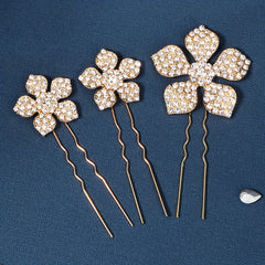 3pcs Rhinestone Flower Hair Pin Bridal Wedding Accessory