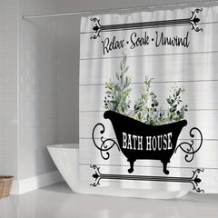 Rustic Flower Plant Bath Curtain Set - Eucalyptus Leaf Spring Theme