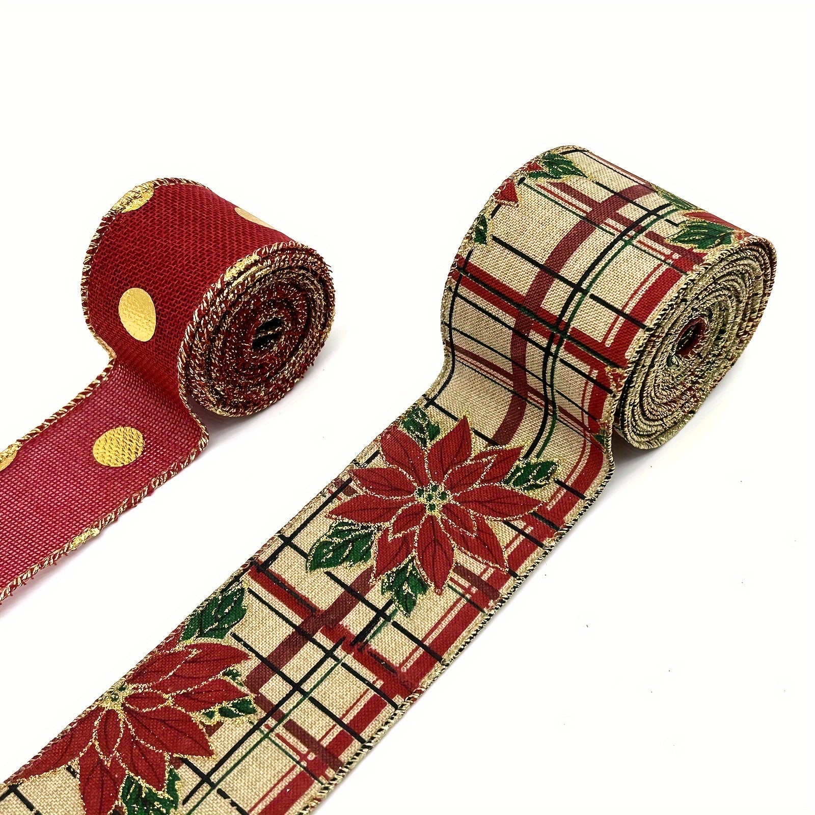 Christmas Red Dots Ribbon Wired Edge Berries Flower Ribbon Xmas Flower Gift Wrap