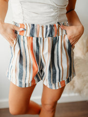 Striped Print Casual Elastic Waist Summer Shorts Women's Clothing