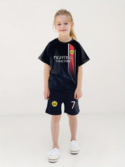 Girls Basketball 2pcs Tee & Shorts Set Breathable Sports Outfit