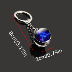 12 Constellation Key Chain Time Gemstone Double Sided Glass Ball Metal Key Chain