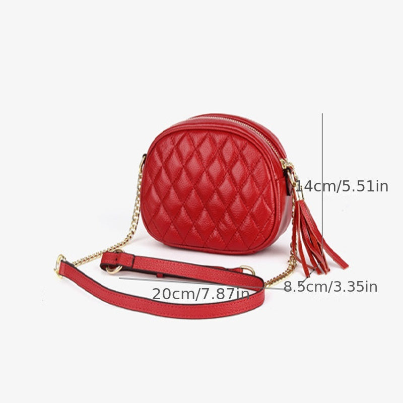 Argyle Pattern Crossbody Chain Bag Zipper Purse Solid Color