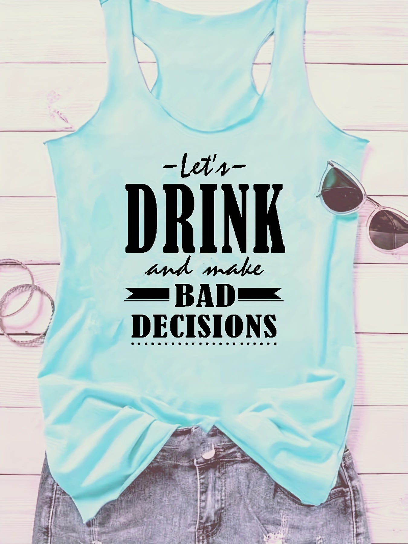 Letter Print Tank Top For Women Sleeveless Racer Back Sports Casual Top