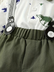 2pcs Dinosaur Graphic Tops & Overall Pants Suit for Boys