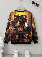 Teens 3D Fierce Knight Print Sweatshirt Kids Casual Pullover