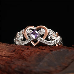 Purple Sapphire Heart Two Tone Engagement Wedding Ring