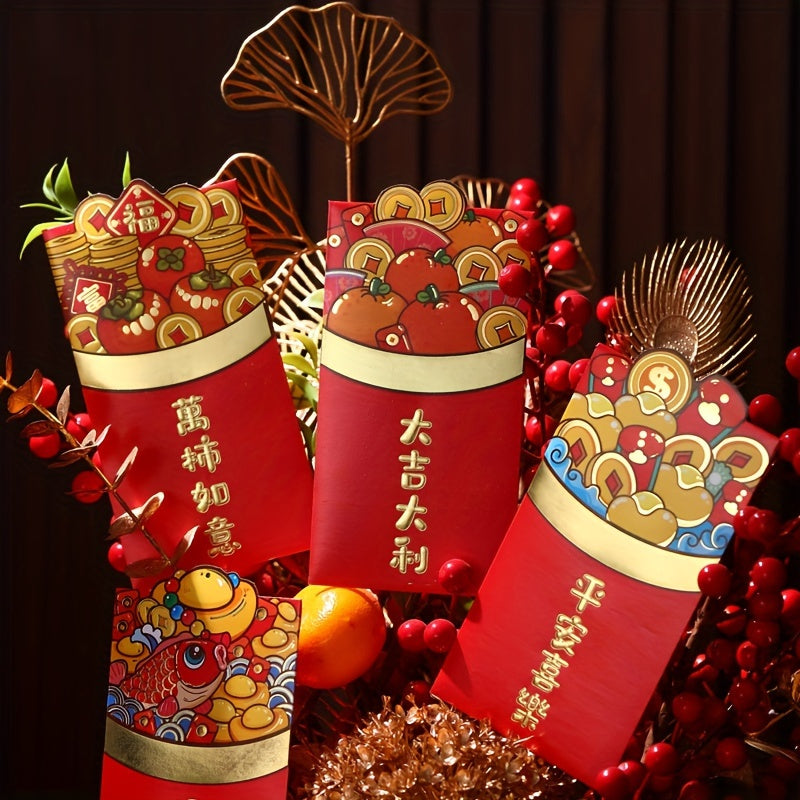 6pcs Chinese Red Envelopes Year Of The Dragon Lucky Money 6 Patterns