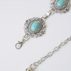 Turquoise Inlaid Metal Waist Chain Boho Tassel Belly Chain Dress Accessories