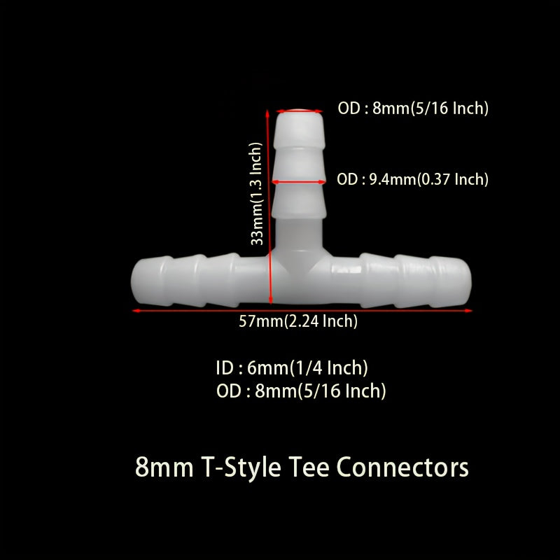 5pcs T Style Tee Connectors Hose Barb Fitting 3 Way Plastic Tubing Joint