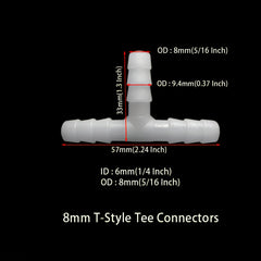 5pcs T Style Tee Connectors Hose Barb Fitting 3 Way Plastic Tubing Joint