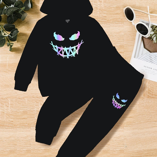 Boys Smiling Graphic Print Hooded Sweatshirt & Sweatpants Set