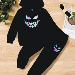 Boys Smiling Graphic Print Hooded Sweatshirt & Sweatpants Set