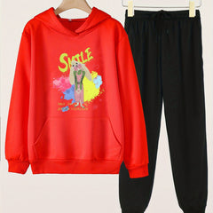 2pcs SMILE Print Girls Hoodie Kids Casual Long Sleeve Loose Hooded Sweatshirt