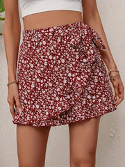 Floral Print Wrap Tie Shorts Casual Skort For Spring & Summer