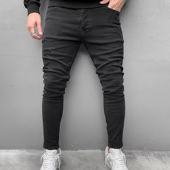 Men's Slim Fit Tapered Jeans Solid Stretch Denim Pants