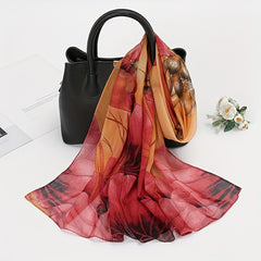 Lotus Pattern Chiffon Scarf Lightweight Soft Shawl Sunscreen Beach Yarn Towel