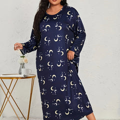 Moon & Star Print Long Sleeve Tee Sleep Dress