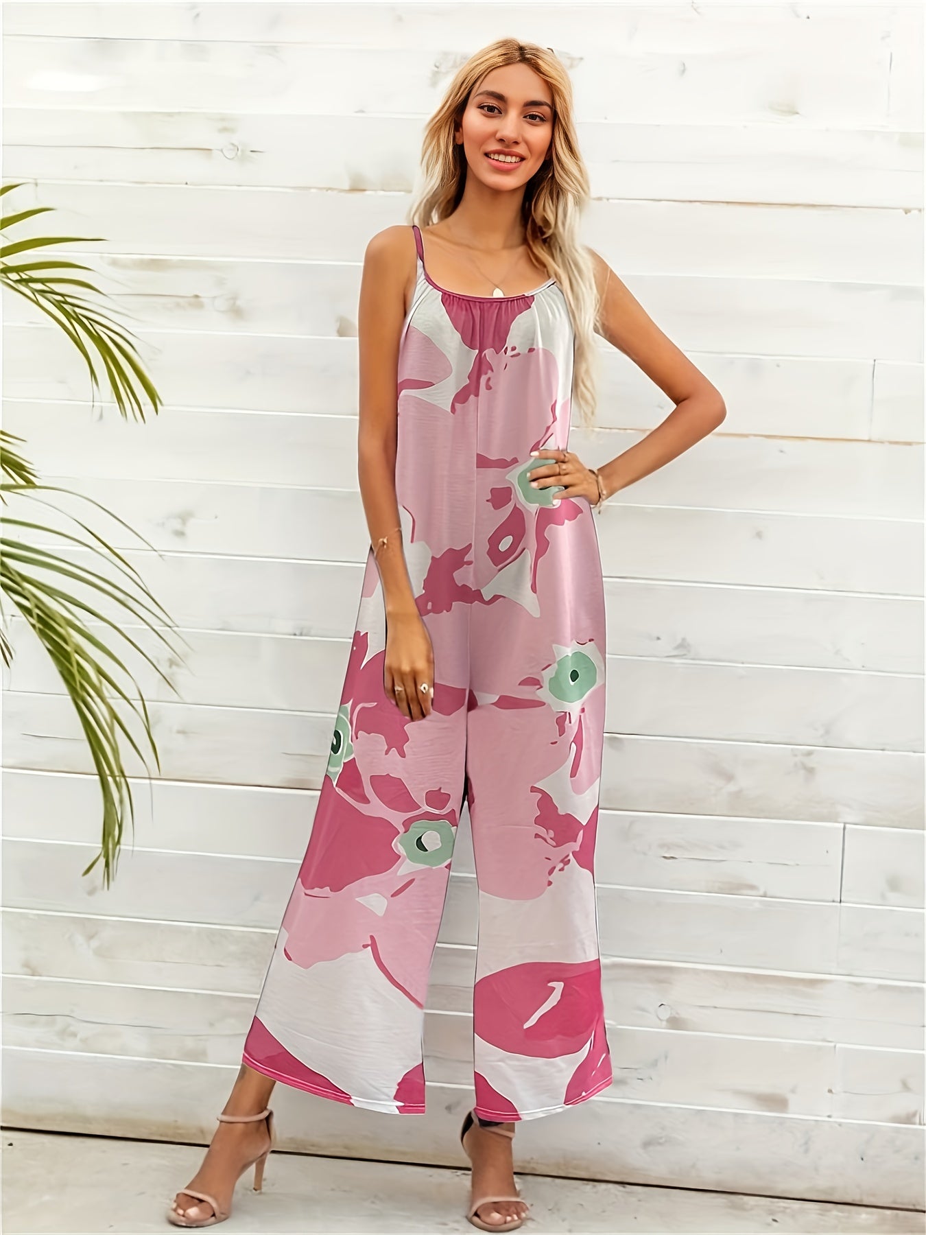 Graphic Print Wide Leg Cami Jumpsuit