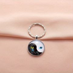 Zinc Alloy Cat Eye Keychain Tai Chi Cat Keychain For Men