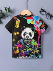 Colorful Panda Print Boys T shirt Kids Short Sleeve Casual Summer Tee Tops