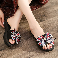 Bowknot & Pearl Decor Sandals Flatform Open Toe Casual Shoes