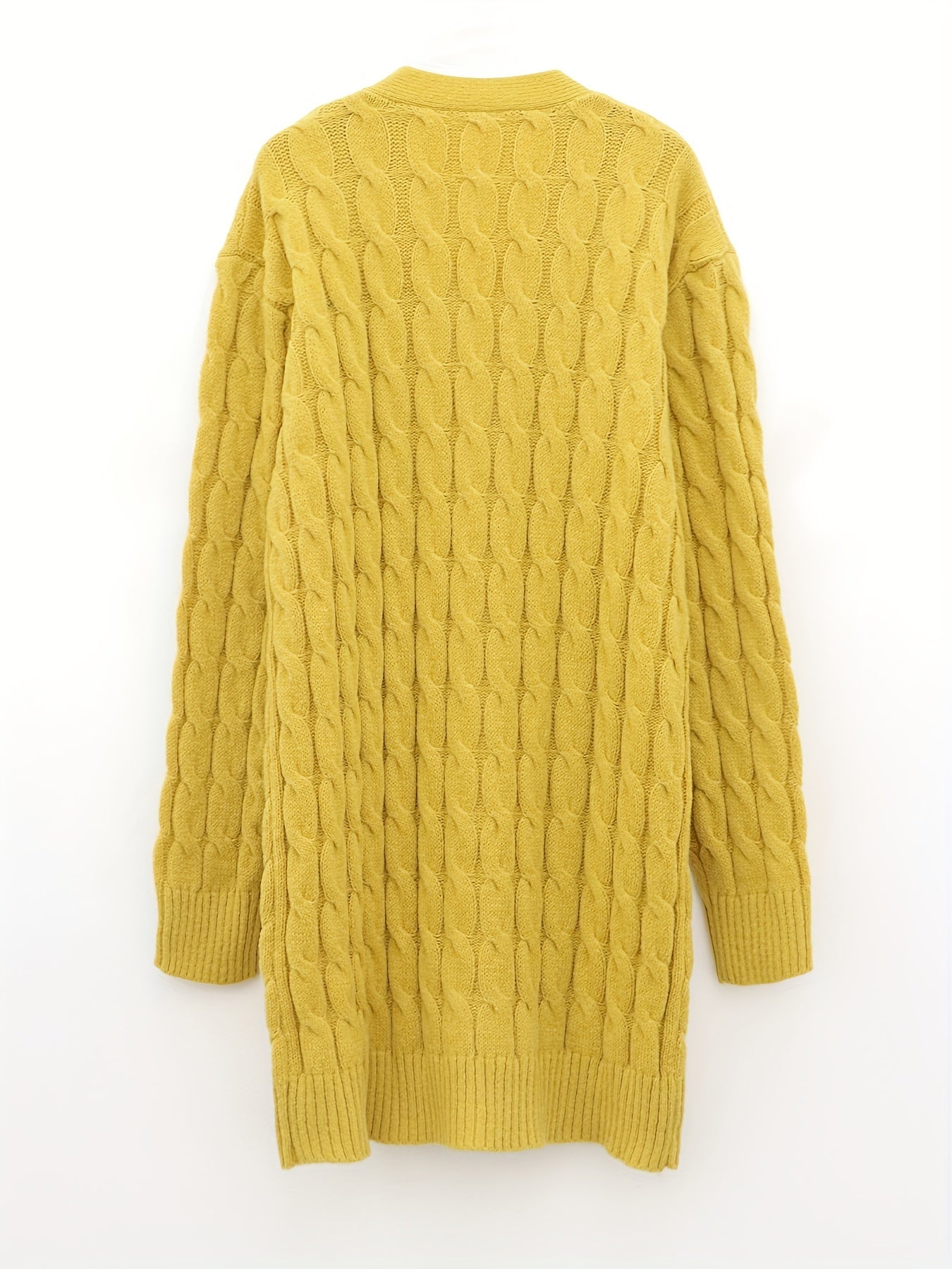 Solid Cable Long Sleeve Button Up Cardigan