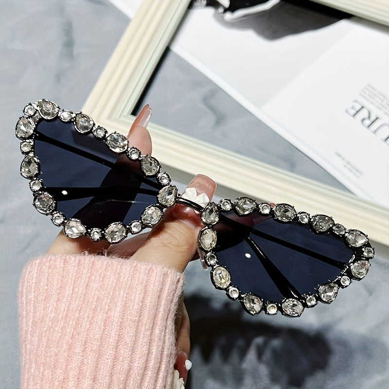 Rhinestone Cat Eye Sunglasses Gradient Metal Glasses UV400