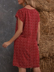 Confetti Heart Print Dress V Neck Short Sleeve Dress Spring Summer