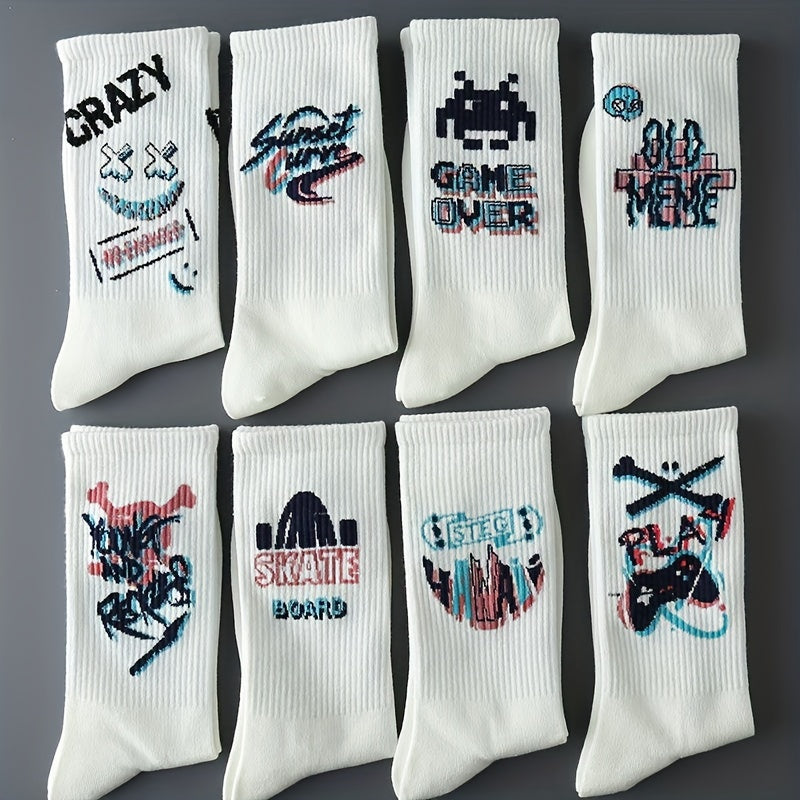 8 Pairs Cartoon Graffiti Socks Women's Stockings & Hosiery