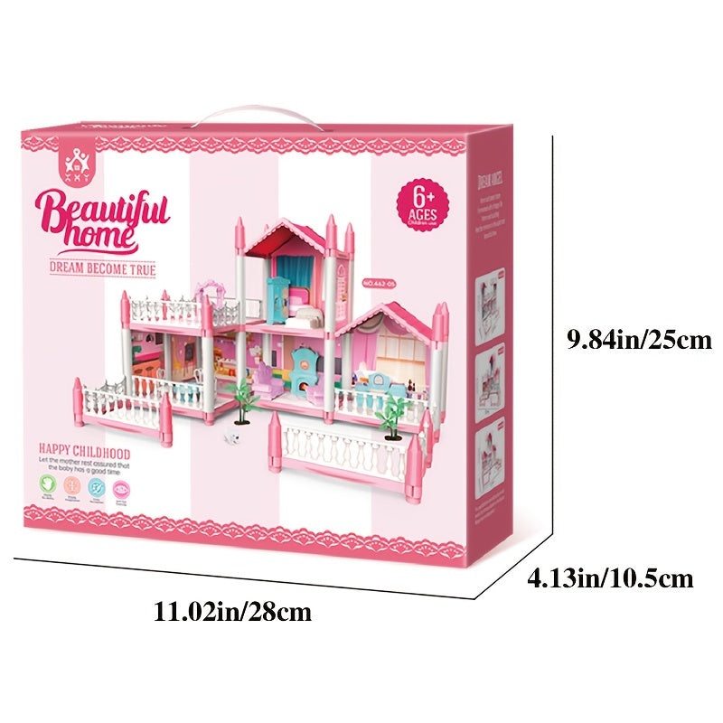 Pink Girls Toy House 2 Tier 5 Room 1 Terrace Assemble DIY Villa Castle