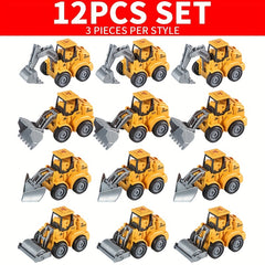 12pcs Engineering Vehicle Children's Toys Excavators Rollers Forklifts