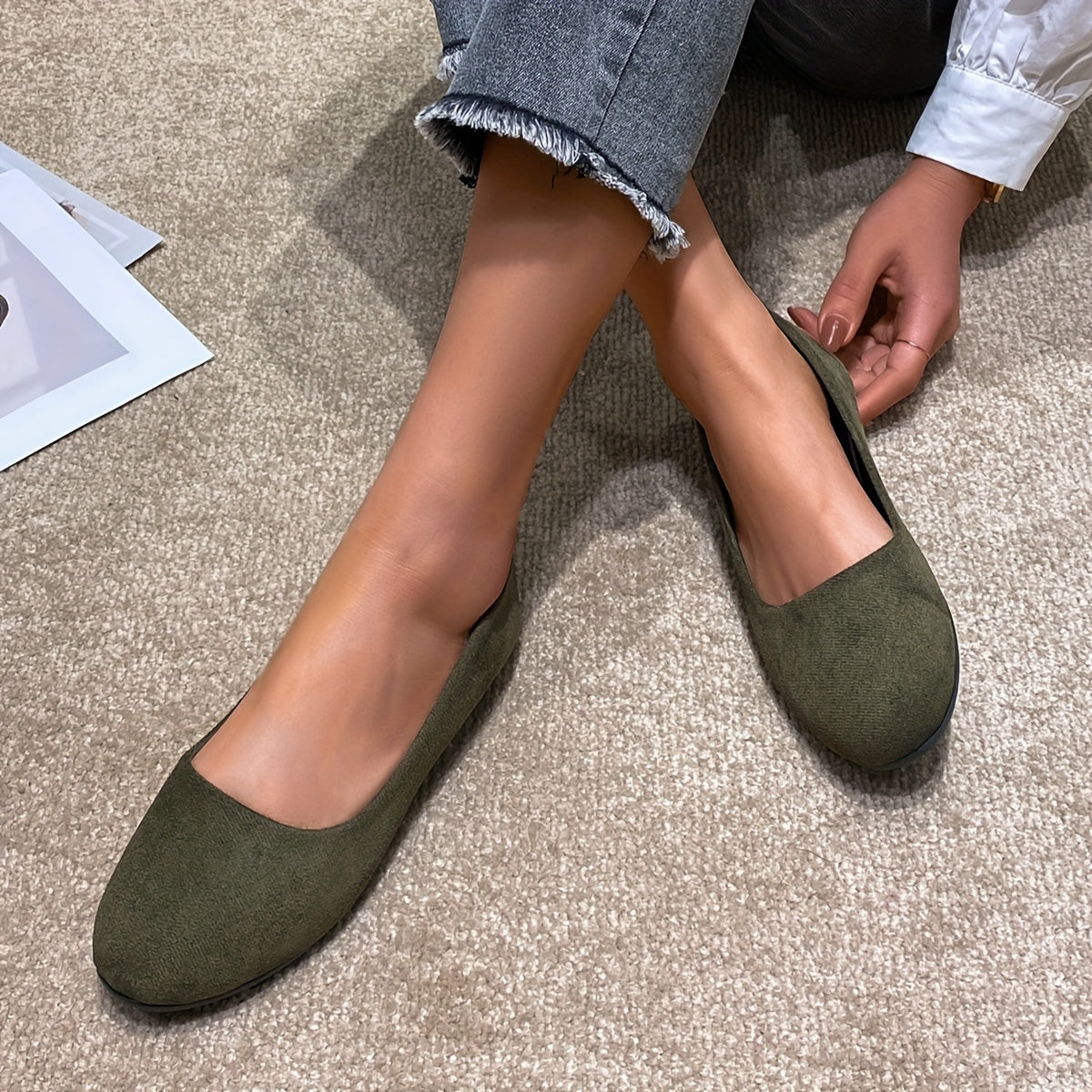 Women's Almond Toe Flat Shoes Soft Sole Slip On Micro Suede Footwear