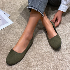 Women's Almond Toe Flat Shoes Soft Sole Slip On Micro Suede Footwear
