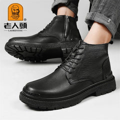 LAORENTOU Men's Leather Round Toe Oxford Boots