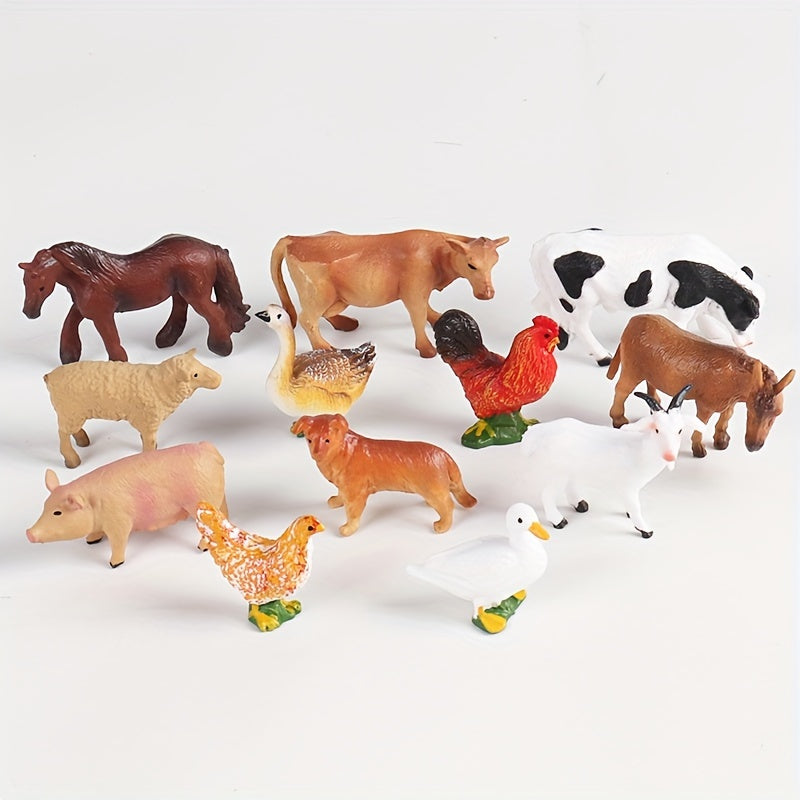 12 PCS Mini Farm Animal Figurines Educational Toys for Kids - PVC Material