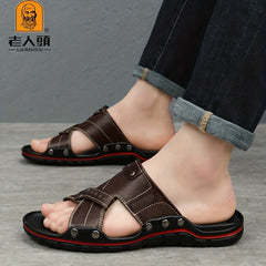 LAORENTOU Men's Leather Sandals Non Slip Outdoor Hiking Beach Water Shoes