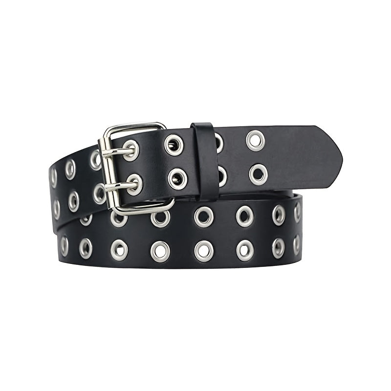 2pcs Girls Double Prong Buckle Punk Jeans Belts Grommet Leather Belts