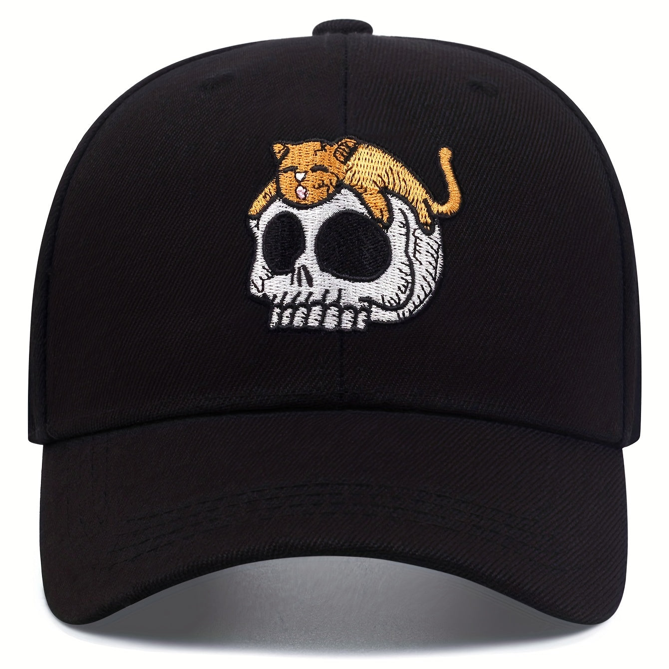 Skull Cat Embroidered Baseball Cap Unisex Cartoon Sun Hat Adjustable