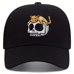 Skull Cat Embroidered Baseball Cap Unisex Cartoon Sun Hat Adjustable