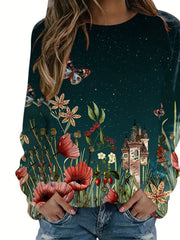 Graphic Print Crew Neck Long Sleeve T-shirt for Women