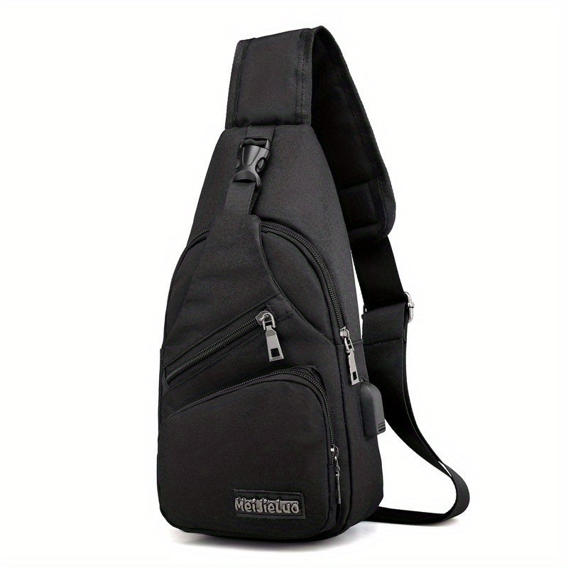 Men's Canvas Chest Bag USB Charging Outdoor Sports Travel