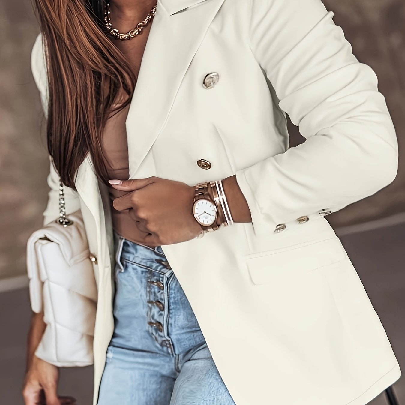 Casual Blazer Women's Plus Solid Button Long Sleeve...