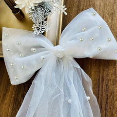 Bridal Hair Clip Pearl Bow Tulle Hairpin