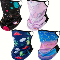 4pcs Kids Neck Gaiter With Ear Loops UV Protection