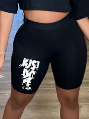 Letter Print Biker Shorts High Waist Casual Shorts