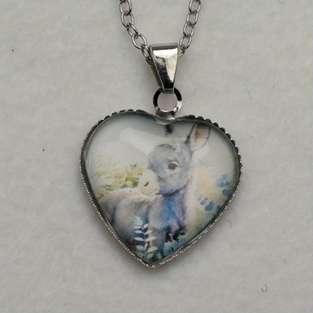 Little Donkey & Flower Animal Pendant Necklace Gift For Girls Kids